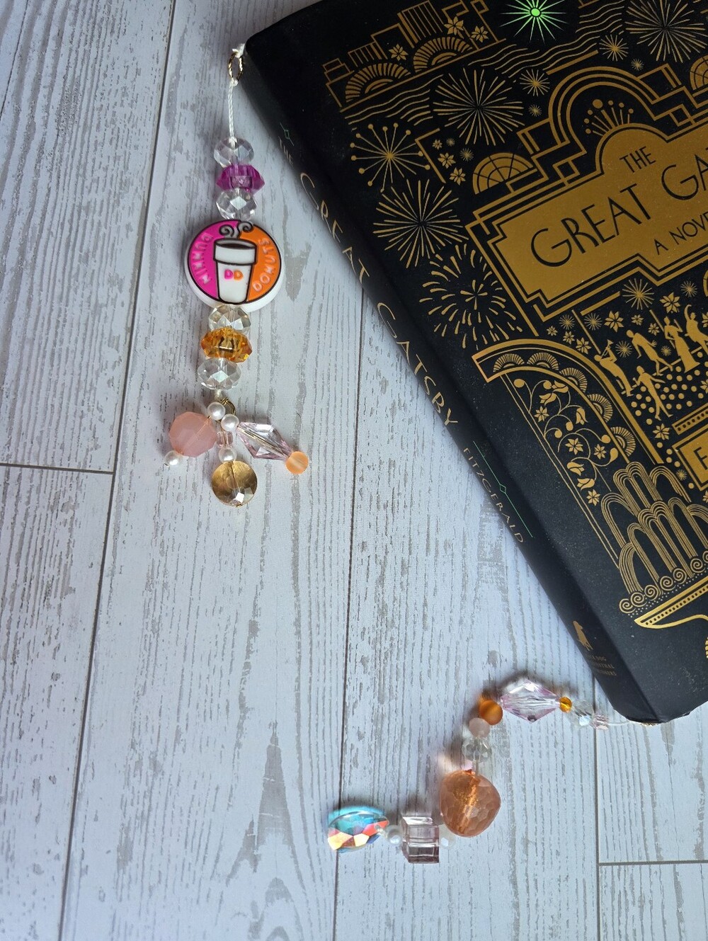 Dunkin' Donuts Coffee Charm Bookbead Bookmark - Pink & Orange Accents